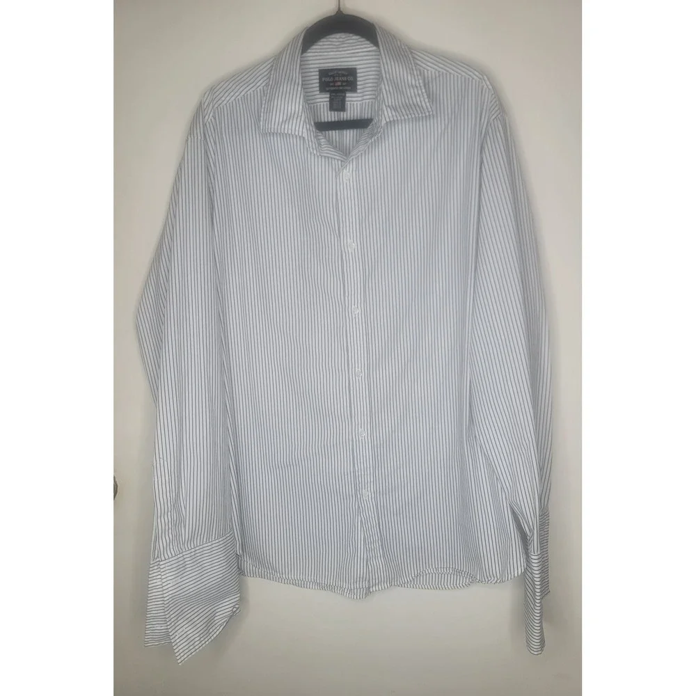 Polo Ralph Lauren Jeans‎ Co Mens XXL Button Down Shirt Striped French Cuff White